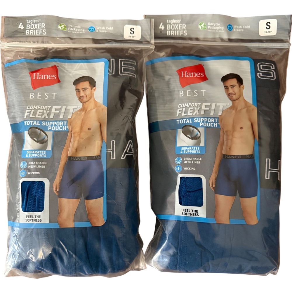 Hanes Small Comfort Flex Fit Boxer Briefs 4 Pk Mens Teen Boys Underwear Lot of 2